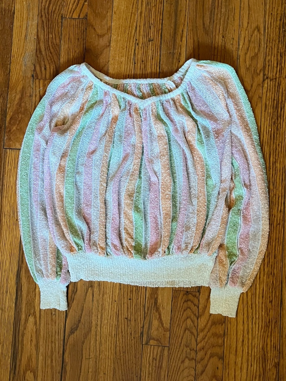 Off-the-Shoulder Striped Pastel Sweater - Pink, Mint, Cream